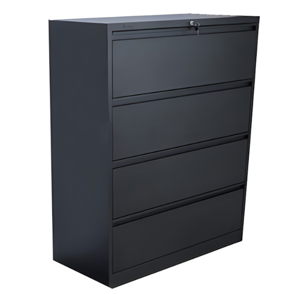 Archivador lateral, metal negro, 4 gavetas, color negro, con cerradura